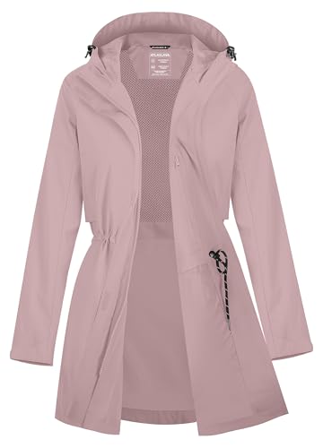 Zdoynto Regenjacke Damen Lang Softshelljacke Regenmantel Frauen Wasserdicht Jacke Trenchcoat Windbreaker Leichte Übergangsjacke Mantel Rosa M