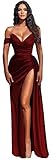 Satin Mermaid Off Shoulder Prom Dresses Ball Gowns Long Beaded Formal Enening Party Gowns for Women US2 Burgundy