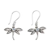 NOVICA .925 Sterling Silver and Blue Topaz Dangle Earrings, Enchanted Dragonfly'