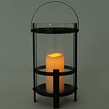 Outdoor Lantern Decorative with Flickering LED Candle,Metal Candle Lantern Holders with Handle-Acryl