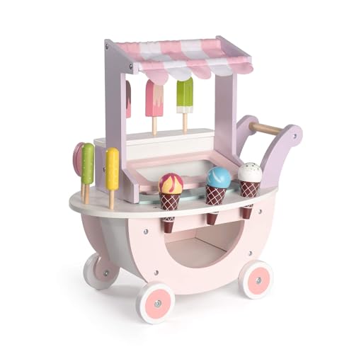 Image of ROBUD Wooden Ice Cream Cart Toys for Kids, Toddlers Pretend Play Food Truck, Gift for Girls and Boys 3 Years & Up, Pink