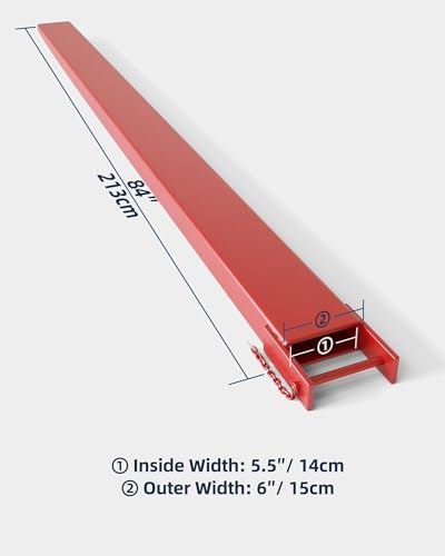 Garvee Forklift Fork Extensions with Tire Chain, 84" Length 4.5" Width Pallet Fork Extensions, Heavy Duty Sliding Forklift Attachment, 1 Pair Fork Extensions for Forklift, Red