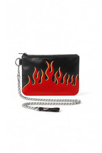 BAGANO Schwarzer Geldbeutel mit roten Flammen – Rock & Punk Portemonnaie – Skater Emo Geldbörse für Damen & Herren