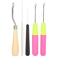 Latch Hook Kit, 5Pcs/Set Bent Latch Hook Crochet Needle Hook Kit Wooden Bent Latch Hook and 4 Size Plastic Latch Hook Supplies Tongue Crochet Tool DIY SuppliesKnüpf-Zubehör