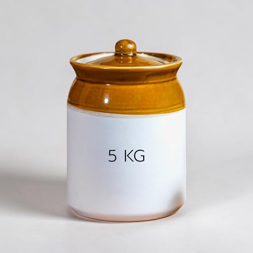 Image of Handmade Ceramic Achaar Jar 5L - Traditional Ceramic Pickle Jar 5kg for Kitchen Storage, Perfect for Pickles, Chutneys & Sauces, Durable & Easy to Clean (5000 ml)