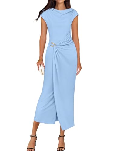 Image of ZESICA Women's 2026 Summer Cap Sleeve Casual Bodycon Dress Elegant Wedding Guest Cocktail Party Formal Long Midi Dresses