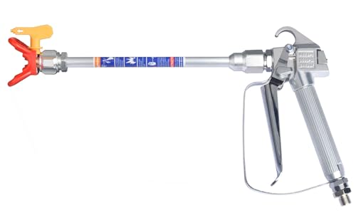 JWGJW Airless Paint Spray Gun, 3600PSI, Silver, Steel & Stainless Steel, Handheld, For Graco Titan Hose Sprayers, Includes Gun, 10 Inch Extension Pole, 517 Tip