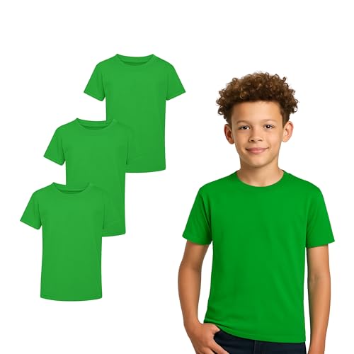 Boys & Girls T-shirts For Kids (Pack of 3) | Cotton Plain Short Sleeve Comfortable & Durable Tops in MultiColor | Best For School Sports Travel & Outdoor Activities | Irish Green  3-4 Yrs