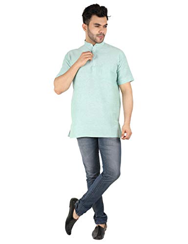 Image of LATEST CHIKAN Men's Cotton Regular Casual Strped Short Kurta Half Sleeves - (SK-LJ.DS.AS)