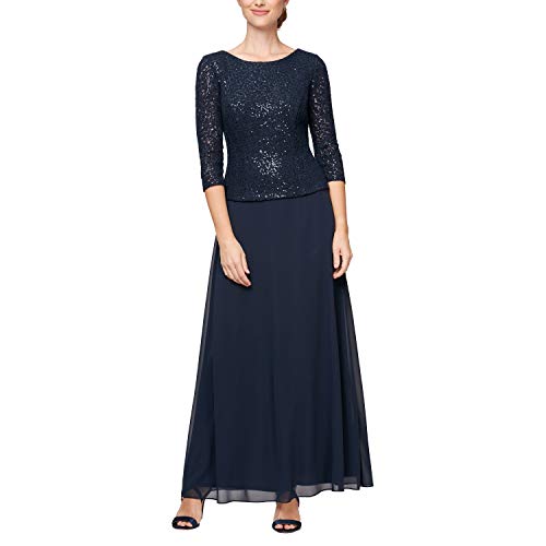 Image of Alex Evenings Women's 3 /4 Sleeve Stretch Lace Bodice Mock One Piece Gown