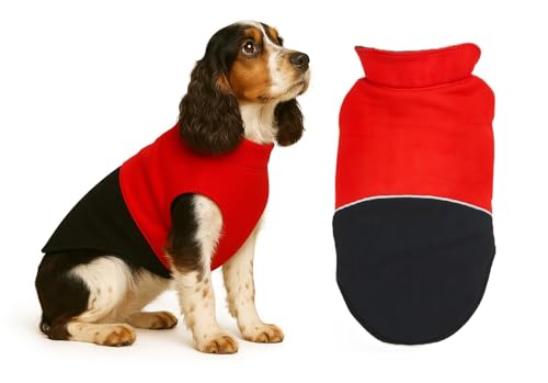 Image of The Pets Company Dog Winter Coat Jacket, Clothes, Windproof, Reversible, Light Weight, Washable, Ultra Warm Thick Fleece Lined Dog Vest for Cold Weather Protection, (Red Black, Medium - 18 Inch)
