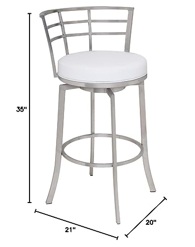 Armen Living Viper Butaco Giratorio Altura de Mostrador 26" en Cuero Sintético Blanco y Acabado Acero Inoxidable Cepillado miniatura 3