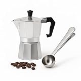 Kit Cafeteira Italiana Moka Alumínio 300ml com Colher Medidora Inox com Prendedor Ideal para Café Encorpado Preparo no Fogão Cozinha Prática Viagem ou Presente Criativo