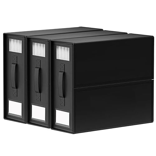 Foldable Linen Closet Organizer with Clear Window & Handles – Extra Large Storage for King, Queen Comforters, Blankets, Bedsheets – Under Bed Storage, Sheet Organizer (Black, 3-Pack)