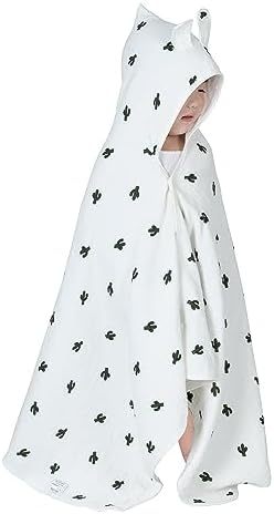 REMASS Hooded Towel Muslin Hooded Towel Made from Organic Cotton 6-Layer Cotton Bath Towel, Soft Bath Towels 25x51inches for Toddler Baby Kids Cactus