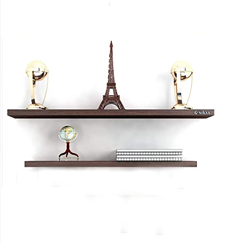 Image of Anikaa Verna Engineered Wood Wall Mounted Floating Decor Shelf / Book Shelf / for Home and Office (Set of 1 with 2 shelves , Wenge) [LxBxH(CM): 65x23x1.7] [LxBxH(CM): 50x23x1.7]