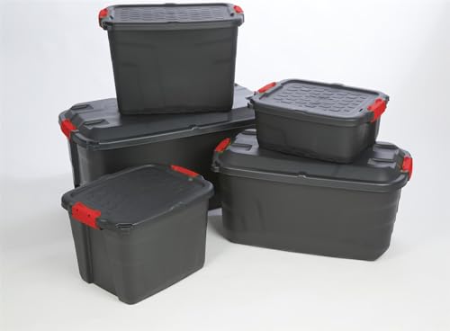 Heavy Duty Large Storage Box with Lid, 75L, Lockable, Indoor/Outdoor, Wheeled, Black with Red Handles – Image 5