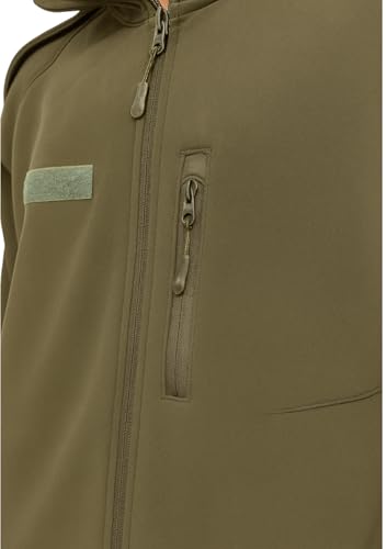 Image of Defender Military Tactical Jacket, Olive Green, Full-Zip Hooded Design with Multiple Pockets, Outdoor Combat Style