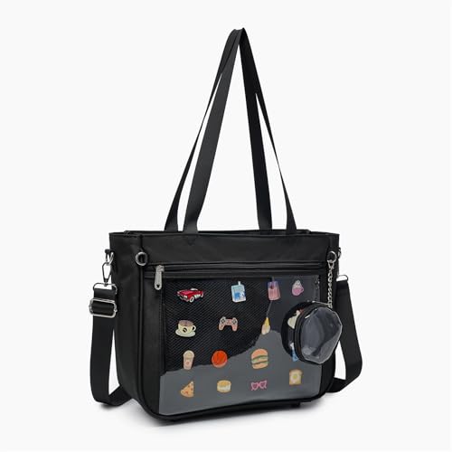 Bolso Tote Ita Canvas Kawaii con ventana para pins miniatura 2