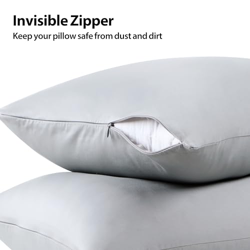Image of 100% Cotton Toddler Pillow Protectors with Invisible Zipper, 600 Thread Count Sateen Wave Soft Breathable Hypoallergenic Nursery Pillowcases for Kids, 13x18 Inches, Set of 2