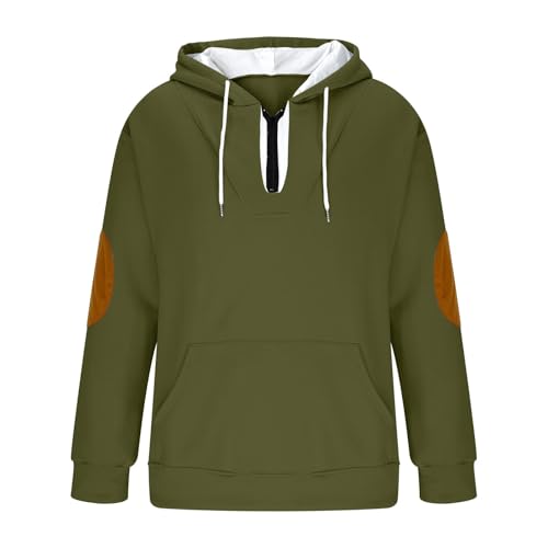 Men'S Quarter Zipper Hoodie Adjustable Drawstring Fall Winter Casual Solid Hooded Sweatshirt with Kangaroo Pocket4