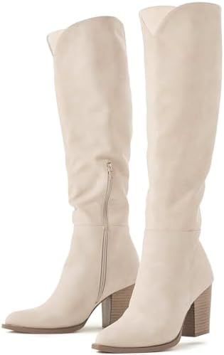 Putu Women's Knee High Boots High Heel Western Boots Pointed Toe ...