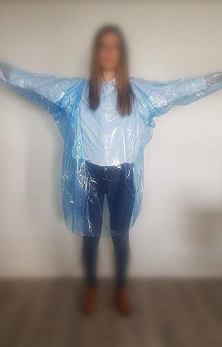 Bata desechable de polietileno, manga larga, impermeable, azul, 20 unidades