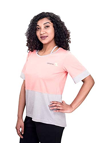 Image of Uhane Women's Yoga and Gym Cotton Work-Out Extreme Deep Neck Loose Fit T-Shirt (Pink) Short Sleeves Top for Sports and Fitness