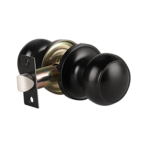 KNOBWELL Classic Black Passage Door Knob, Matte Black Door Knob for Interior/Hallway/Closet Doors 1 Pack