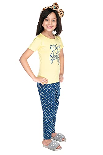 Image of COOLIO Girls Pajama Set Cotton Top & Printed Pyjama Pant Set