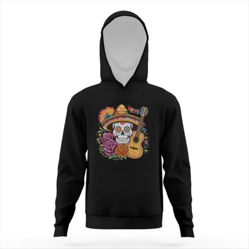 Vintage Cinco De Mayo Mexican Skull Hoodies for Teen Girls Boys Lightweight Kangaroo Pocket Sweatshirt3