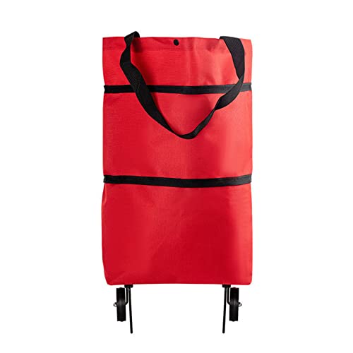 2 in 1 Faltbarer Einkaufstüten, Einkaufstrolley mit 2 Rädern Wiederverwendbar Einkaufstaschen für Hause Supermarkt -Red