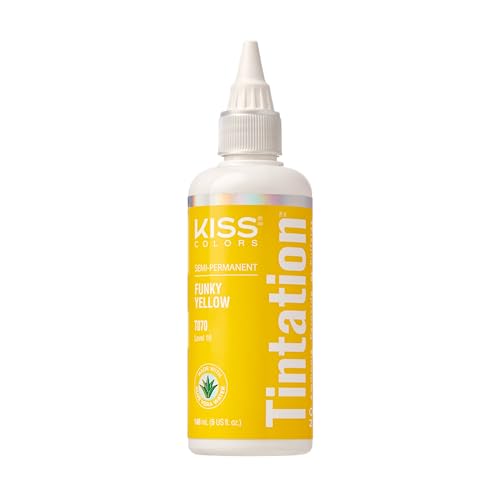 Red by Kiss Tintation Semi-Permanent Hair Color, Aloe Vera Water Based, Argan Oil, Olive Oil, Collagen & Keratin, Long-Lasting Color Dye (Funky Yellow, 5 Fl Oz)