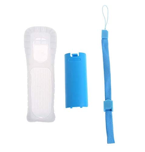 Hand Wrist Straps Lanyard Wristband Protective Silicone Cover Case Battery Back Door for Wii Remote Controller (Blue)