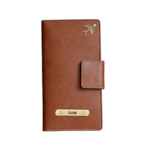 Image of Customized Travel Wallet with Name Engrave | Personalised Passport Holder for Women | Customised Passport Cover for Men and Women | Travel Organizer Gift Wallet (Tan)