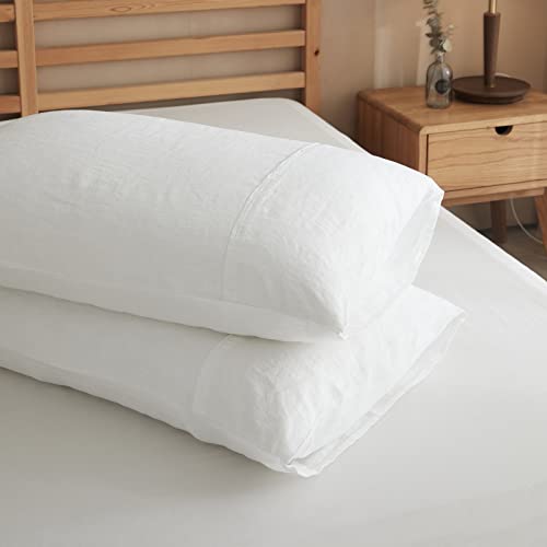 Pillowcases Queen Size-100% Natural Linen White Pillow Cases Set Of 2 Cooling Pillowcases For Hot Sleepers & Night Sweats Breathable Moisture-Absorbing Bed Pillow Cover 20X30 Inches #TOP1