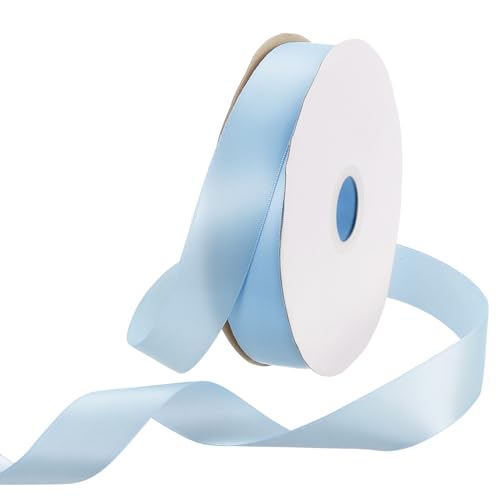 Rebower 1 Inch 50 Yard Satin Ribbon Thick Double Face Grosgrain Silk Ribbon, [for Gift Wrapping, Hair Bows, Wedding, Cake, Flower] - Light Blue