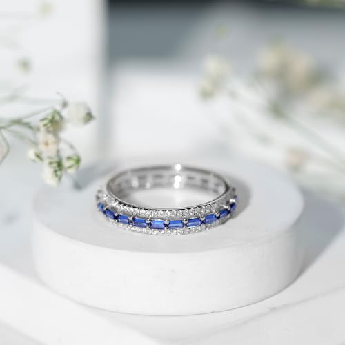 Certified Lab Grown Blue Sapphire Eternity Ring, AAAA Quality, Blue Sapphire Diamond Wedding Band - Ready To Gift2