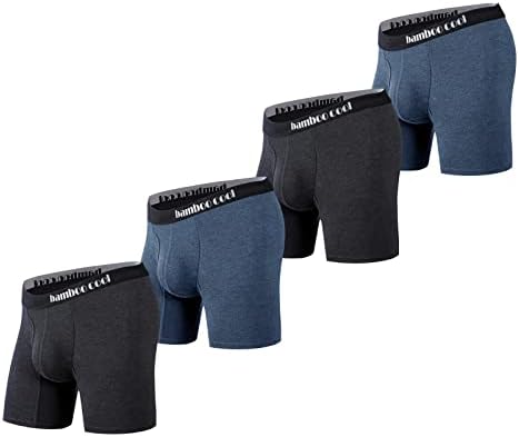 BAMBOO COOL Men’s Underwear Boxer Briefs Soft Comfortable Bamboo Viscose Underwear Trunks (4 Pack) Blue, Gray