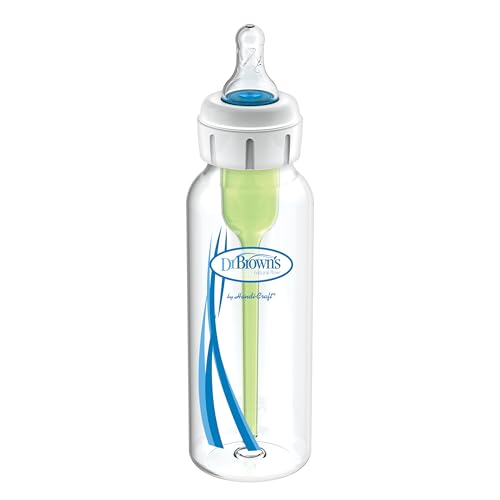 Dr. Brown’s Biberón con Sistema Especializado de Alimentación 250 ml Boca Estrecha – Flujo Controlado Sin Succión para Necesidades Especiales – Incluye Tetina y 2 Válvulas – Silicona Médica y Sin BPA