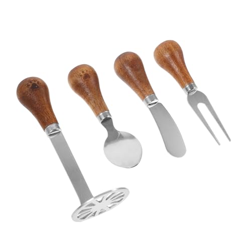 Unomor Professional Cheese Knife Fork Spoon Set Stainless Steel Cheese Cutlery Wooden Handle for Restaurants Home