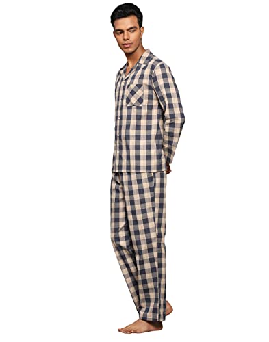 Image of B STORIES Men's 100% Cotton Full Sleeve PJ Set - Checkered Nightwear Set | Soft Loungewear | Comfortable Sleepwear | Stylish Casual Home Wear Shirt & Pant (S-XXL)