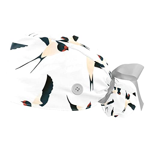 Casquettes de travail ajustables JDEZ anti-transpiration avec élastique et motif oiseaux