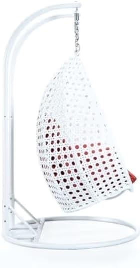 Image of Double Seater Hammock Swing Chair with Stand & Cushion | Heavy Duty Powder Coated Steel Frame | Outdoor Indoor Hanging Swing for Patio Balcony Garden Terrace Living Room (White-Dark.Orange)