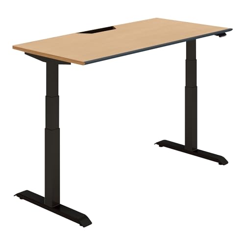 【メーカー配送・設置・組立】コクヨ シークエンス 電動式昇降デスク オフィスデスク スタンダードテーブル ベーシックレバー ソフトエッジ ハイグレードカラー ナチュラルオーク×ブラック DSE-LSA1507B-6AP13