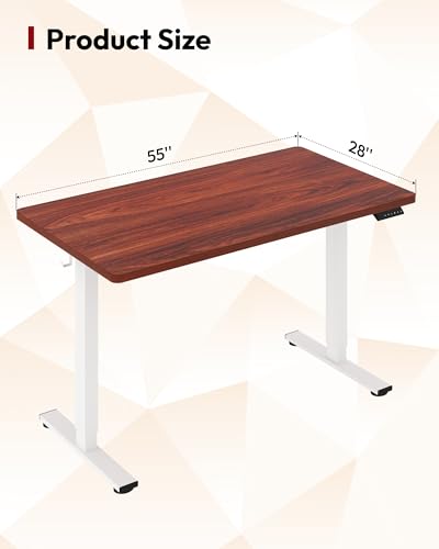 Image of SANODESK Electric Standing Desk 55 x 28 Inches Whole-Piece Desktop Height Adjustable Stand Up Desk w /6-Button Controller Ergonomic Computer Desk for Home Office, White Frame + Mahogany Tabletop