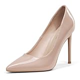 Mhuire Women High Heels 4 inch Stiletto Pumps Sexy Pointed Toe Patent Leather Slip On High Heel Dress Evening Party Pump Shoes