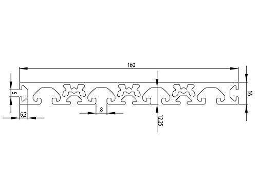 Perfil de aluminio 160 x 16 I de tipo Nut 8 – Standard longitudes (43,00 Eur/M)