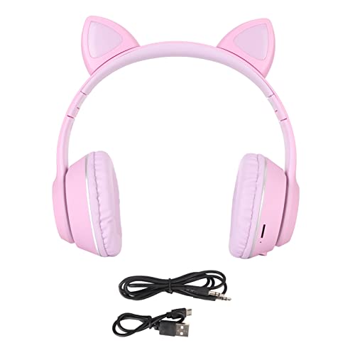 On Ear Headphones Stylish Multifunctional Headphones Bluetooth Cat Earphones HiFi Stereo Built in Microphone Support Memory Card In line Wireless Headset with LED Lights Stereo Bluetooth Headphones