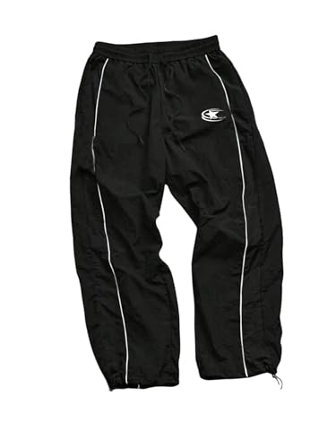 GORGLITTER Men's Baggy Star Print Parachute Pants Wide Leg Flared Track Trousers with Pockets